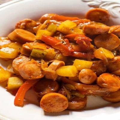 خوراک سوسیس سیب زمینی پرسی